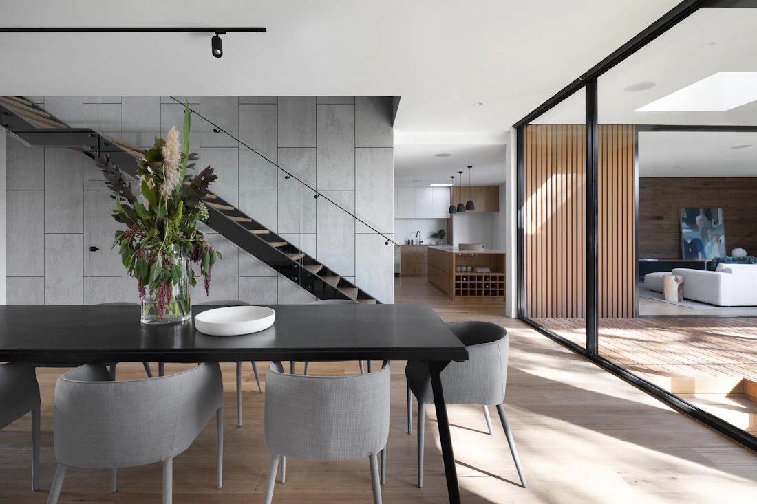 Modern residential interior with natural textures and carefully considered finishes